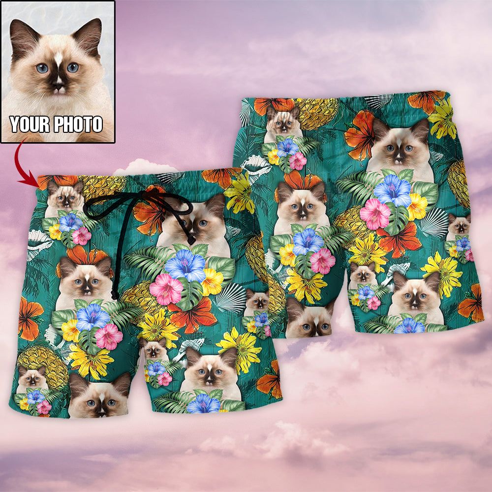 Cat Tropical Various Style Custom Photo Trendy Aloha Hawaiian Beach Shorts