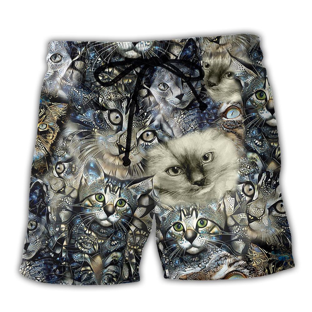 Cat Vintage Neutral Flower Cool Trendy Aloha Hawaiian Beach Shorts Cat Vintage Neutral Flower Cool Trendy Aloha Hawaiian Beach Shorts