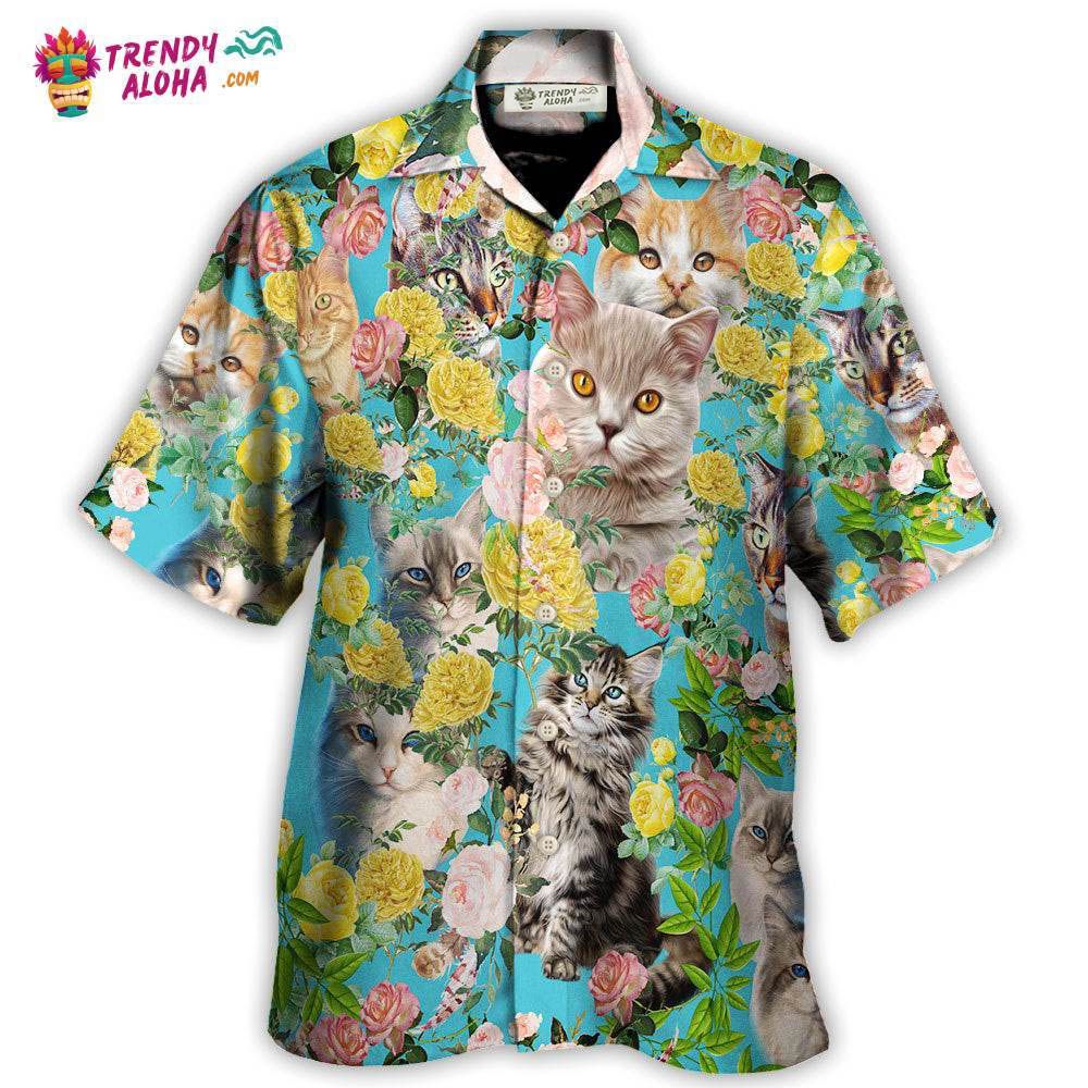 Cat With Flowers Hawaiian Shirt – Trendy Aloha Cat With Flowers Hawaiian Shirt – Trendy Aloha
