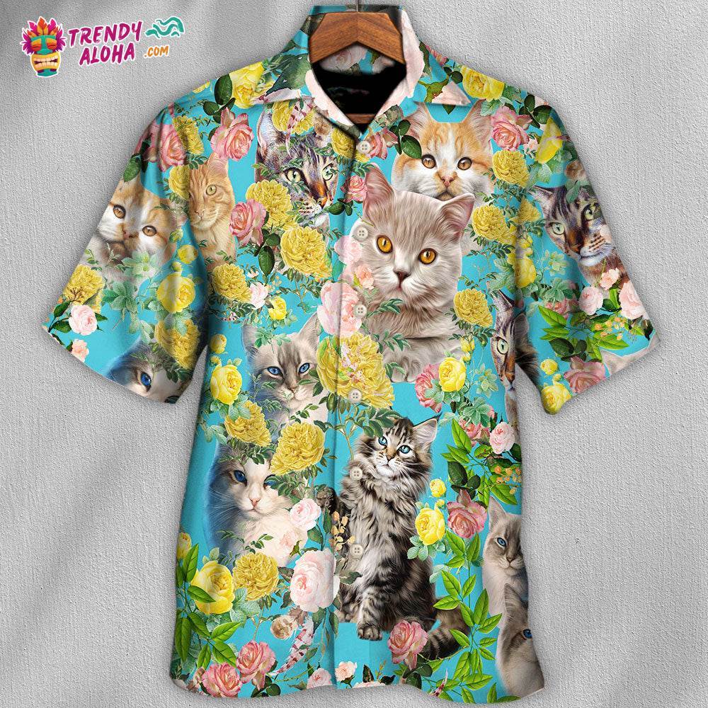 Cat With Flowers Hawaiian Shirt – Trendy Aloha