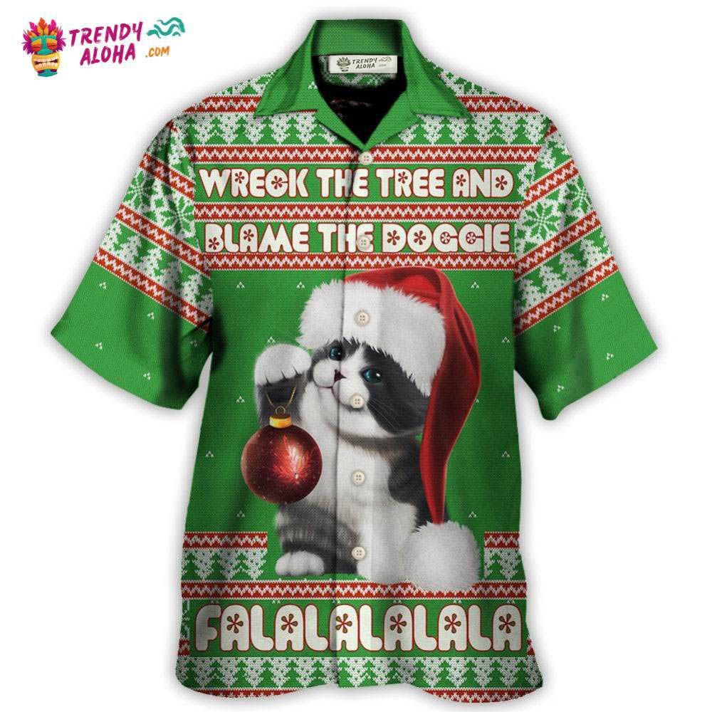 Cat Wreck The Tree And Blame The Doggie Falalala Christmas Hawaiian Shirt – Trendy Aloha Cat Wreck The Tree And Blame The Doggie Falalala Christmas Hawaiian Shirt – Trendy Aloha