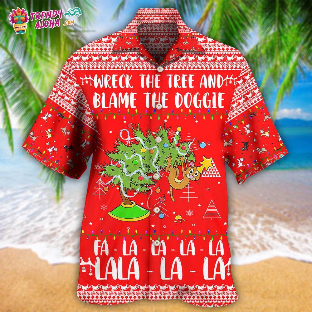Cat Wreck The Tree Christmas Red Style Hawaiian Shirt – Trendy Aloha