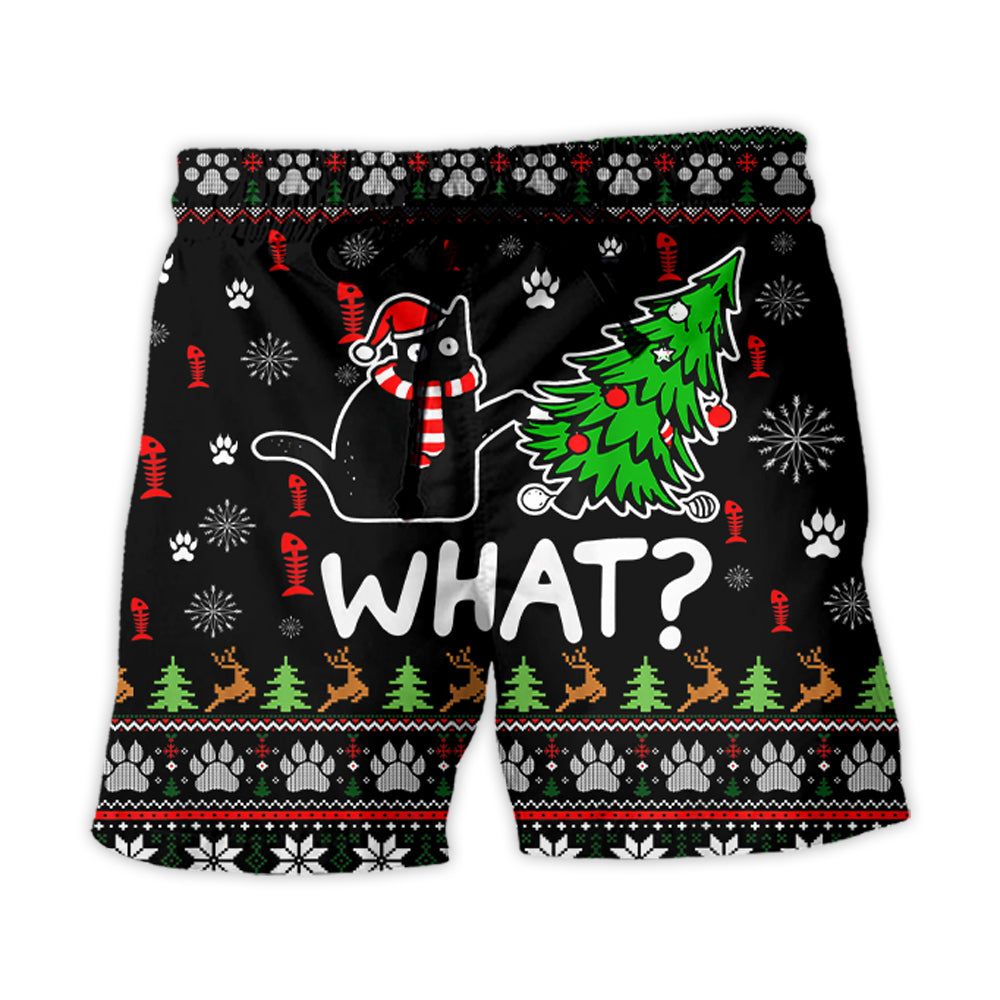 Cat Wreck The Tree Funny Ugly Style Christmas Trendy Aloha Hawaiian Beach Shorts