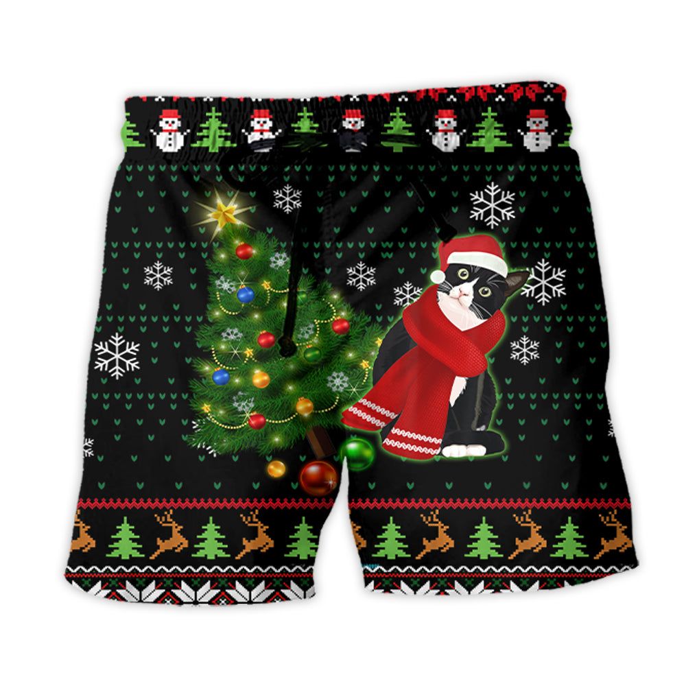 Cat Wreck The Tree Happy Ugly Style Christmas Trendy Aloha Hawaiian Beach Shorts