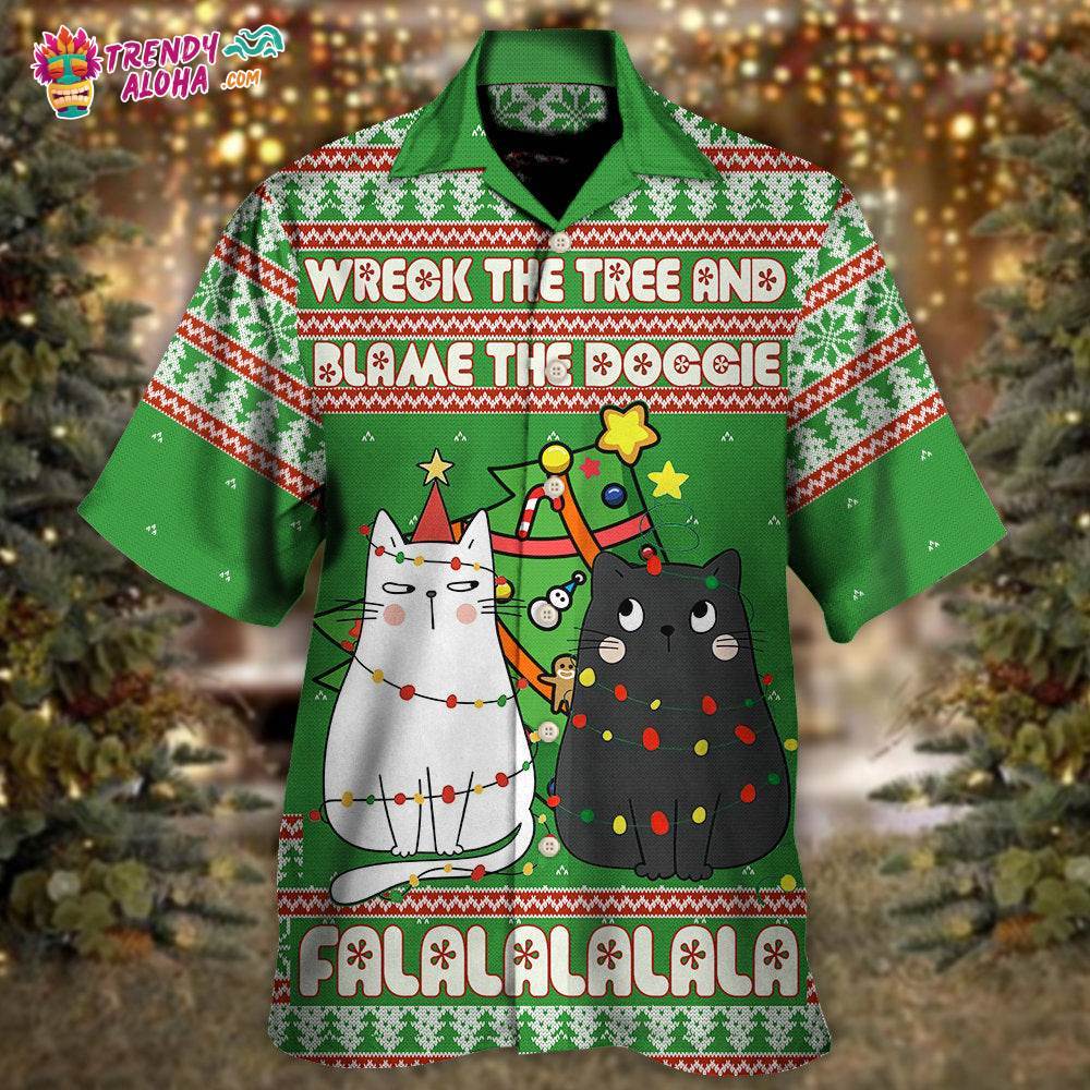 Cat Wreck The Tree Meowy Christmas Hawaiian Shirt – Trendy Aloha