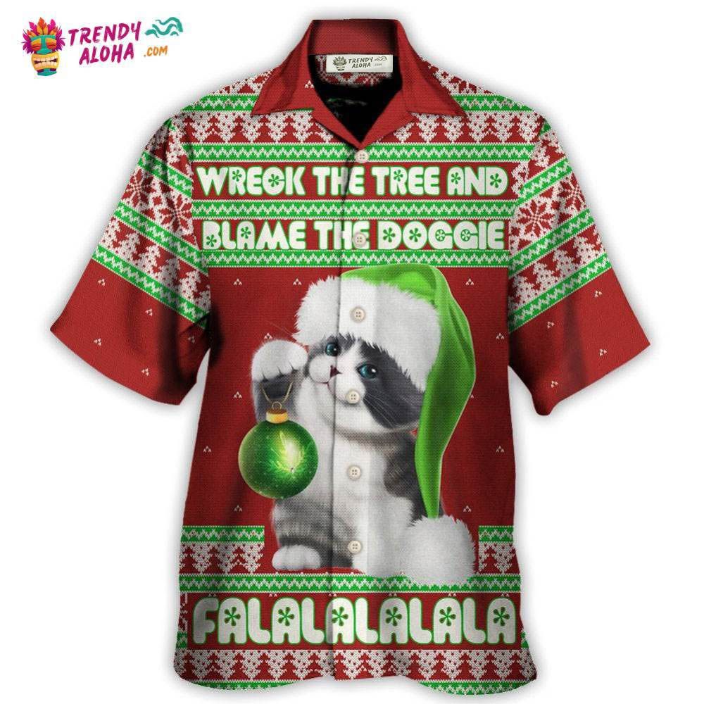 Cat Wreck The Tree Red Style Christmas Hawaiian Shirt – Trendy Aloha