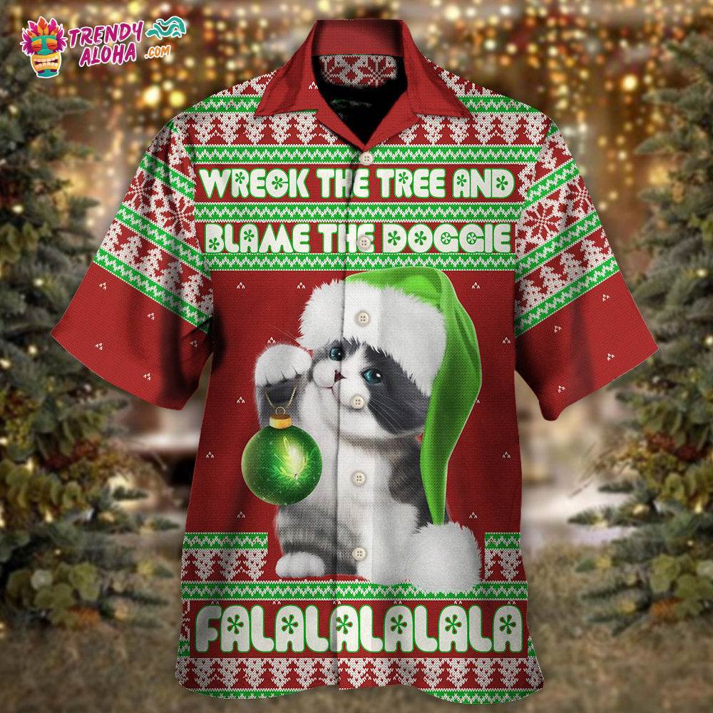 Cat Wreck The Tree Red Style Christmas Hawaiian Shirt – Trendy Aloha