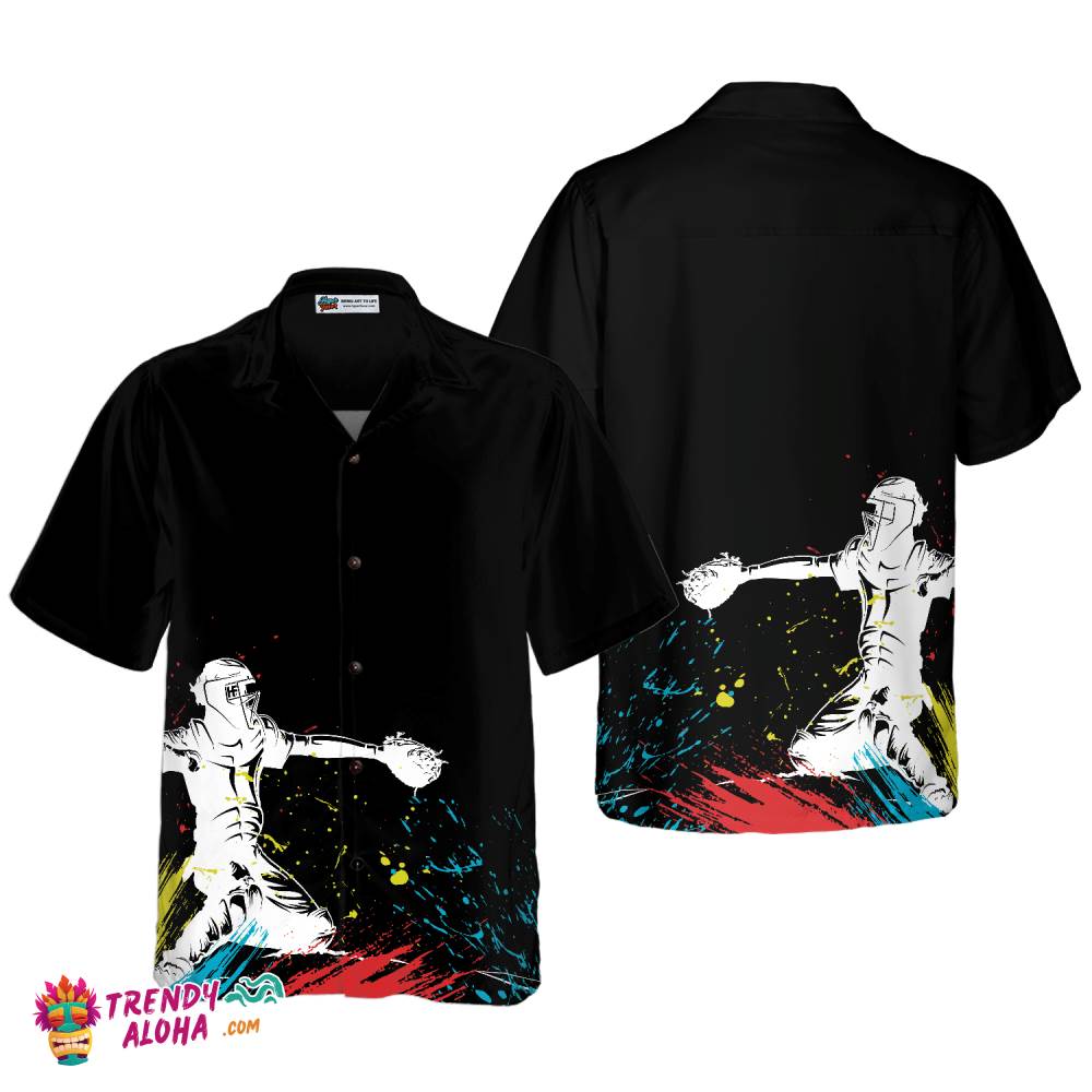 Catcher Silhouette Baseball Hawaiian Shirt