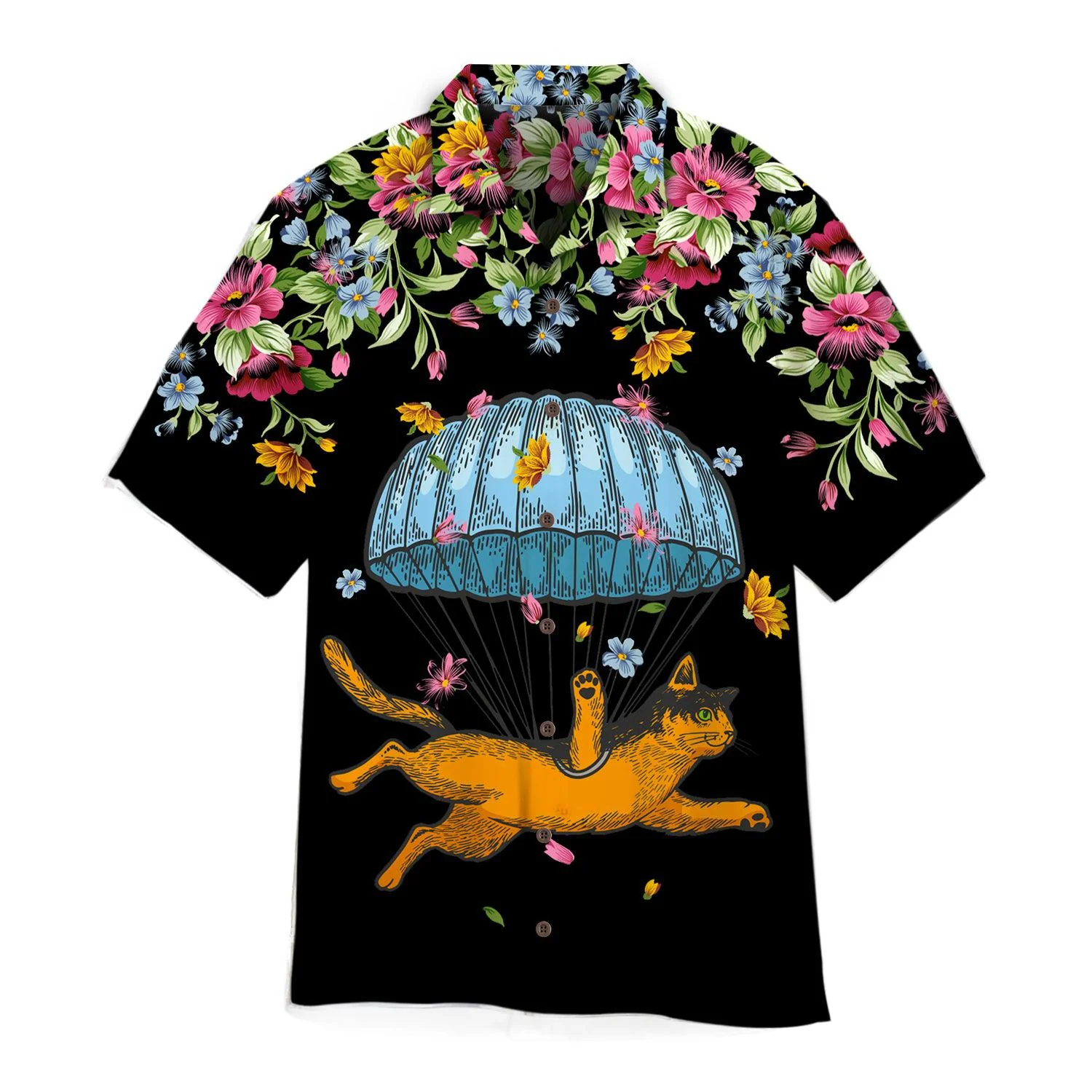Catdiver Floral Love Skydiving Hawaiian Shirt For