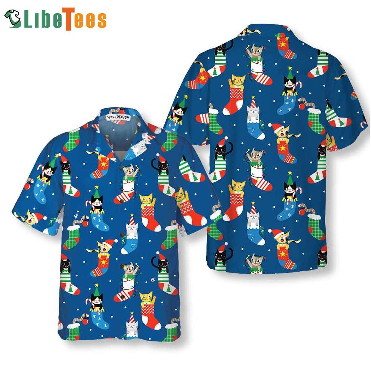 Cats in Christmas Socks Festive Hawaiian Shirt