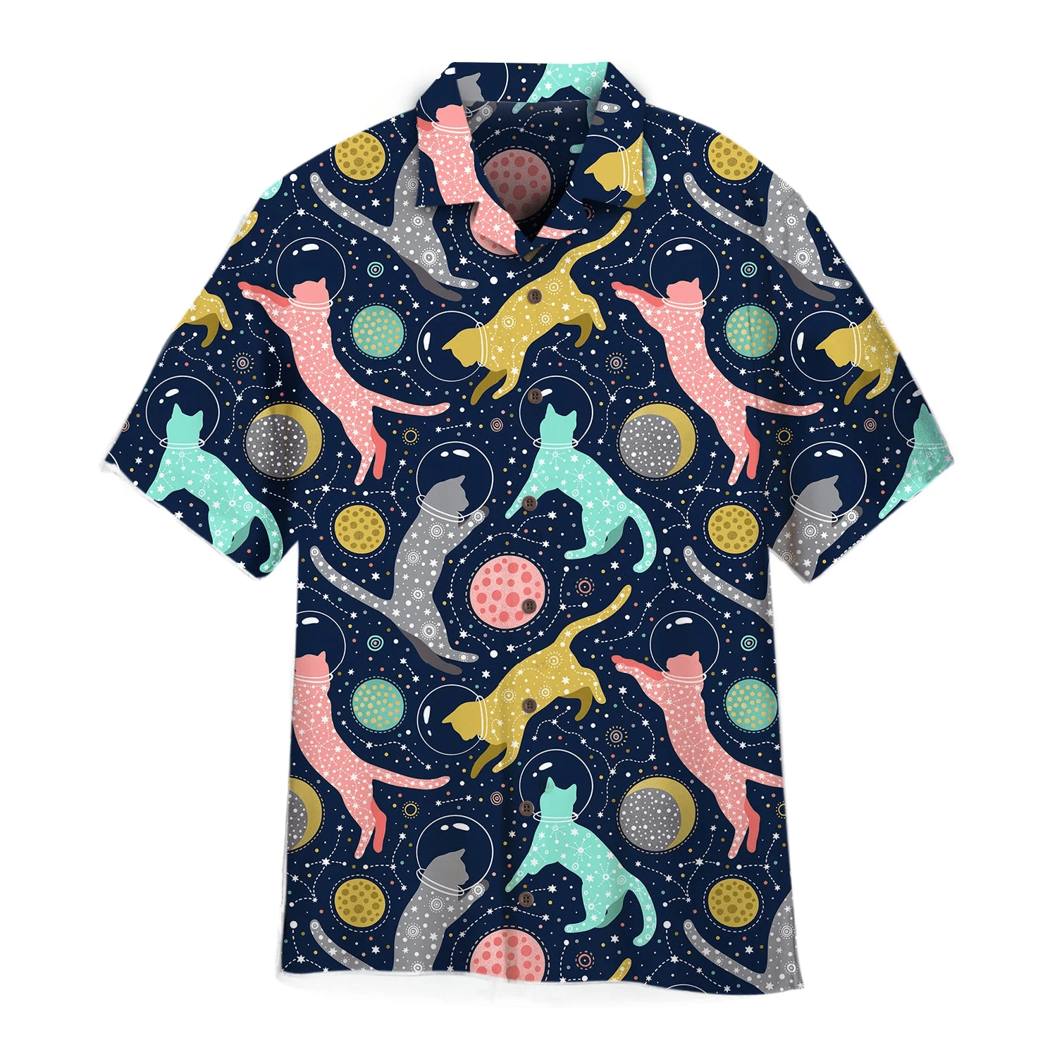 Cats Journey Through Space On This Cosmic Hawaiian Shirt