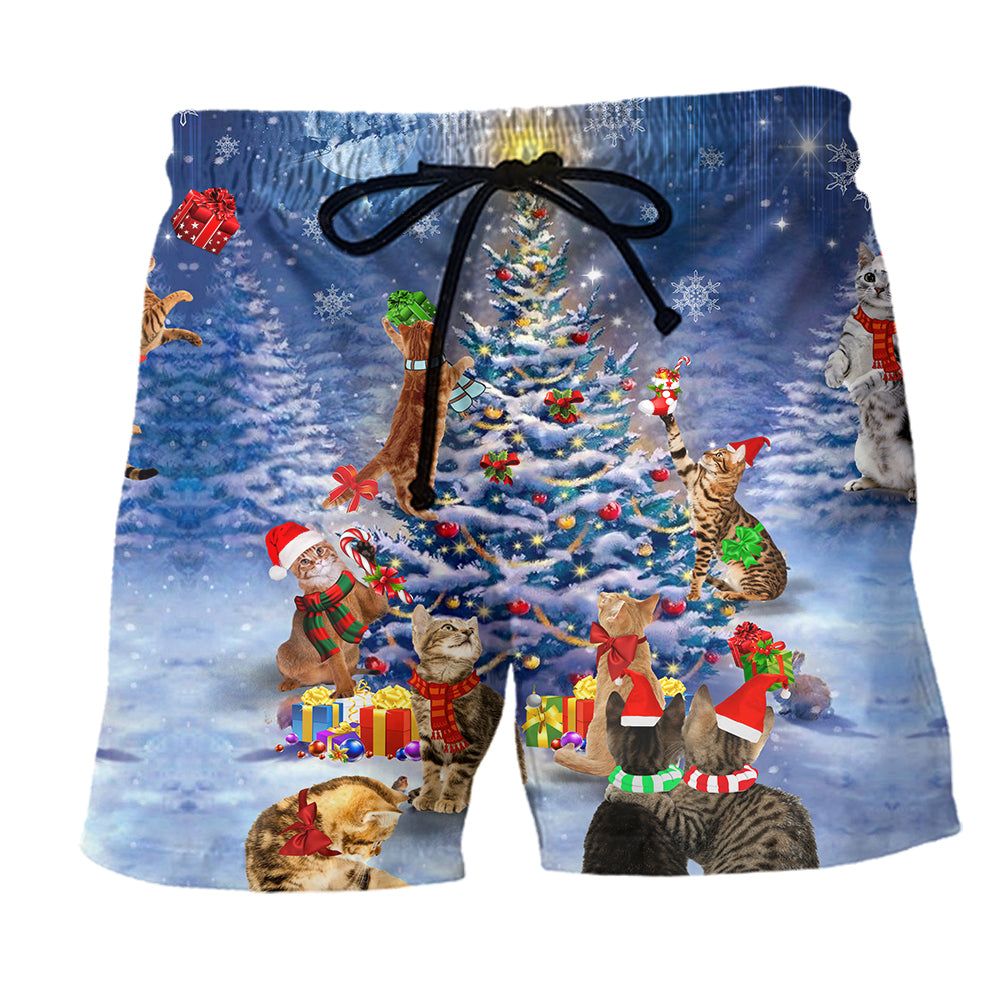 Cats Love Christmas Everytime Trendy Aloha Hawaiian Beach Shorts
