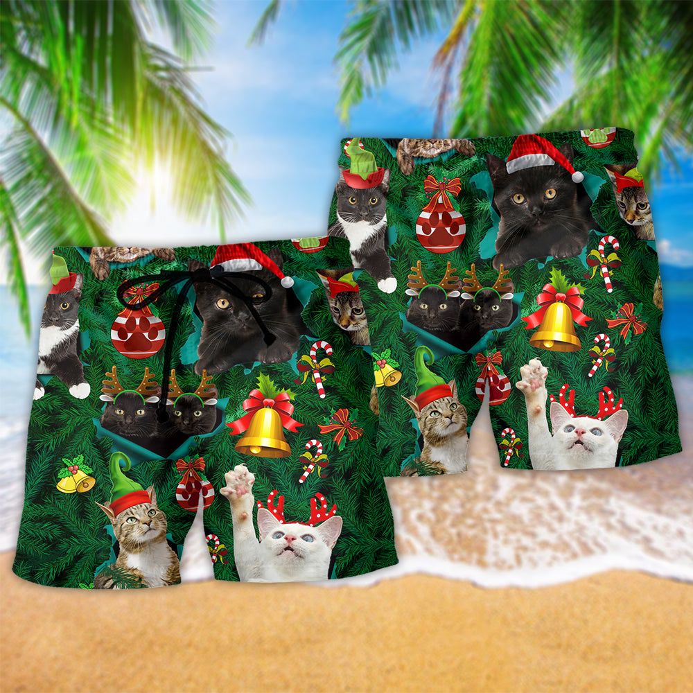 Cats Meowy Mas Christmas Colorful Trendy Aloha Hawaiian Beach Shorts