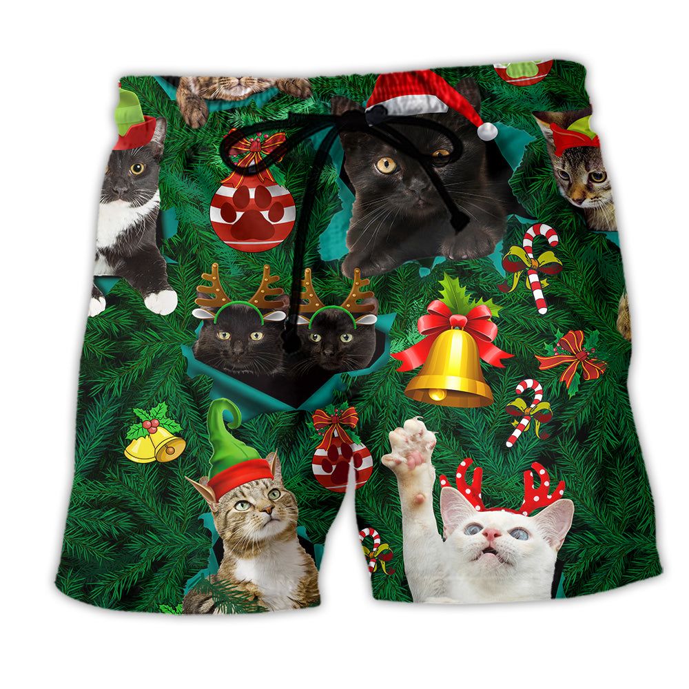 Cats Meowy Mas Christmas Colorful Trendy Aloha Hawaiian Beach Shorts