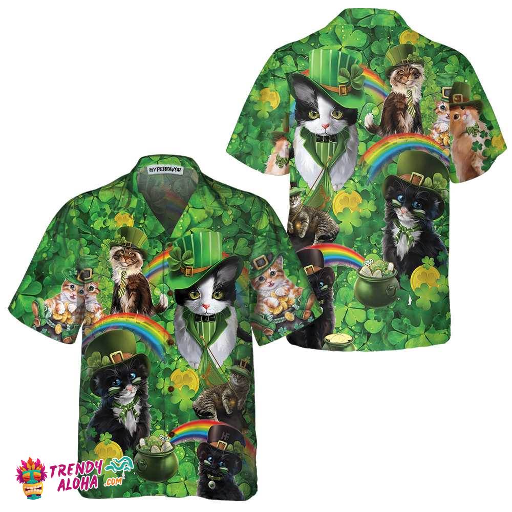 Cats Saint Patrick’s Day Hawaiian Shirt, St. Patricks Day Shirt, Cool St Patrick’s Day Gift