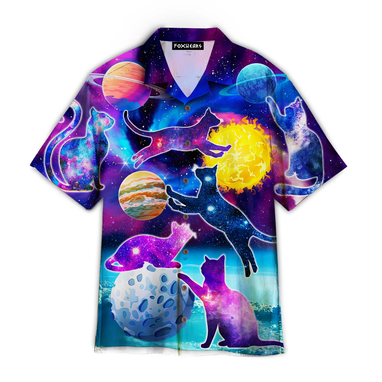Cats Silhouette Sit Of A Bright Galaxy Hawaiian Shirt