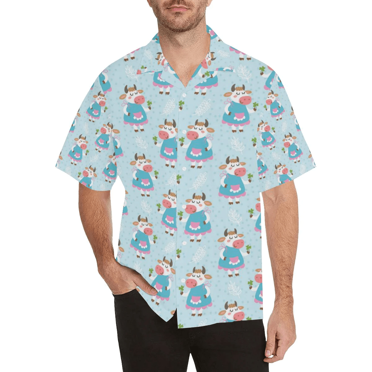 Cattle Happy Pattern Print Design Trendy Hawaiian Shirt, Cow Trendy Hawaiian Shirt For Summer Gifts