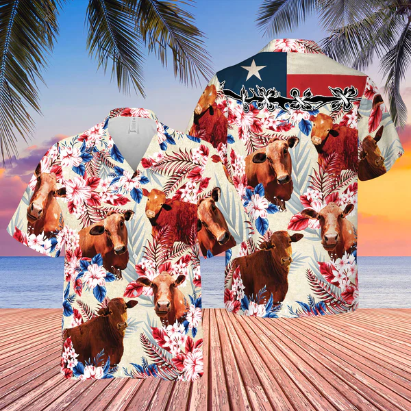 Cattle Texas Flag Flowers Trendy Hawaiian Shirt, Farm Cow Trendy Hawaiian Shirt For Men And Women