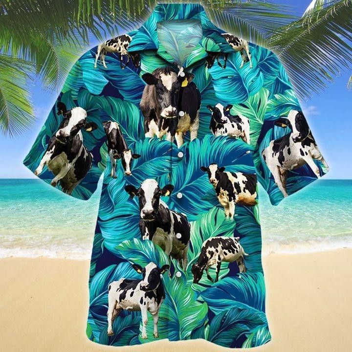 Cattle Trendy Hawaiian Shirt Green Holstein Friesian, Cow Trendy Hawaiian Shirt For Summer Gifts