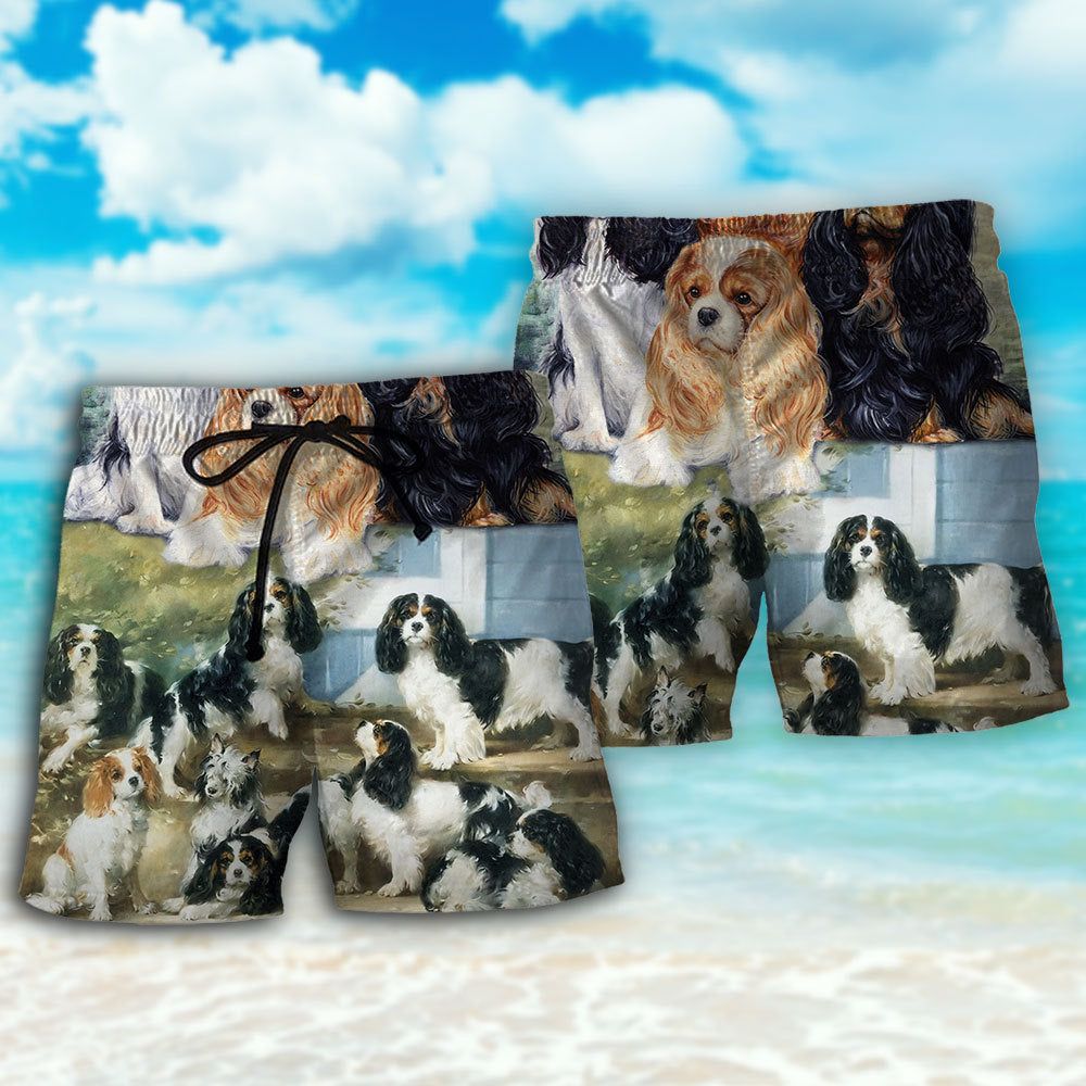 Cavalier King Charles Spaniel Painting Art Dog Lover Trendy Aloha Hawaiian Beach Shorts