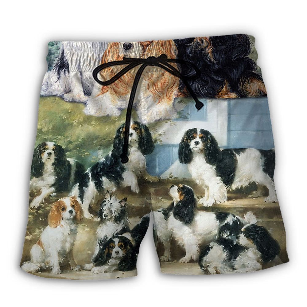 Cavalier King Charles Spaniel Painting Art Dog Lover Trendy Aloha Hawaiian Beach Shorts