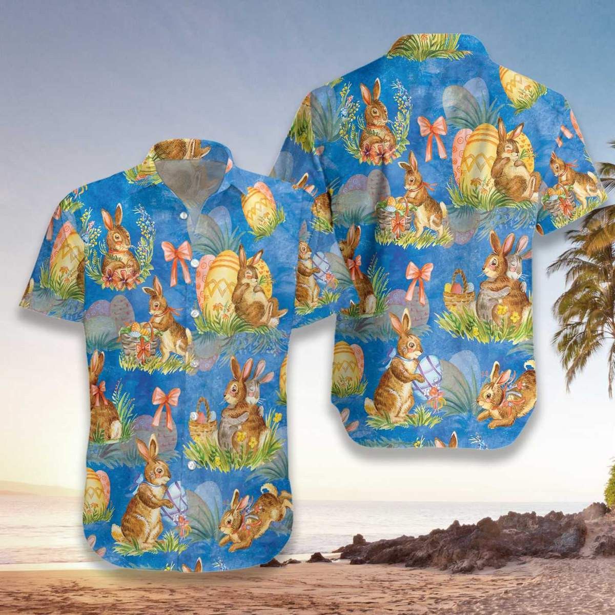 Celebrate Easter with Bunny Themed Hawaiian Shirt