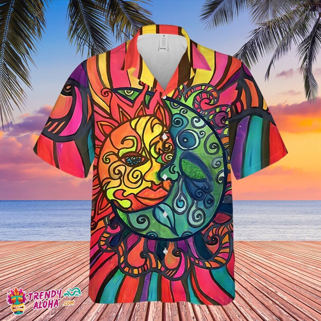 Celestial Sun Moon Hippie 3D Full Print Hawaiian Unisex Shirt