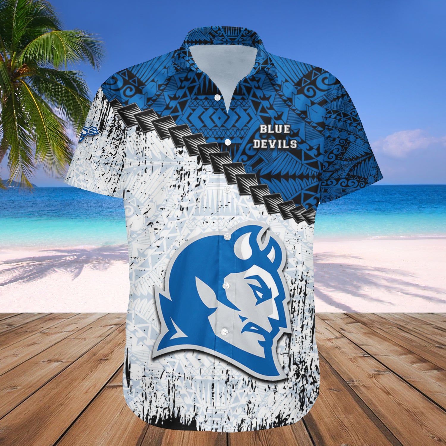 Central Connecticut Blue Devils Hawaii Shirt Grunge Polynesian Tattoo – NCAA