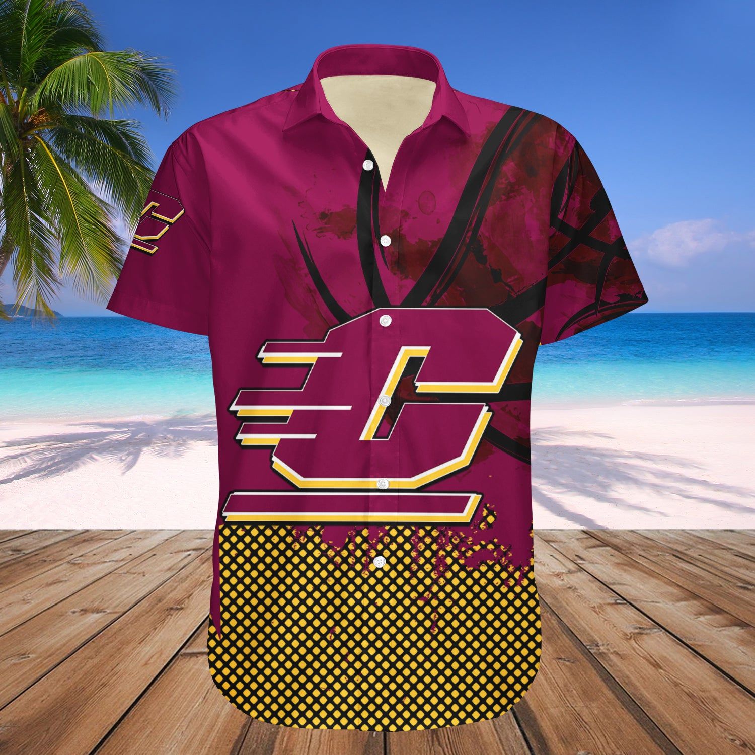Central Michigan Chippewas Hawaii Shirt Basketball Net Grunge Pattern – NCAA