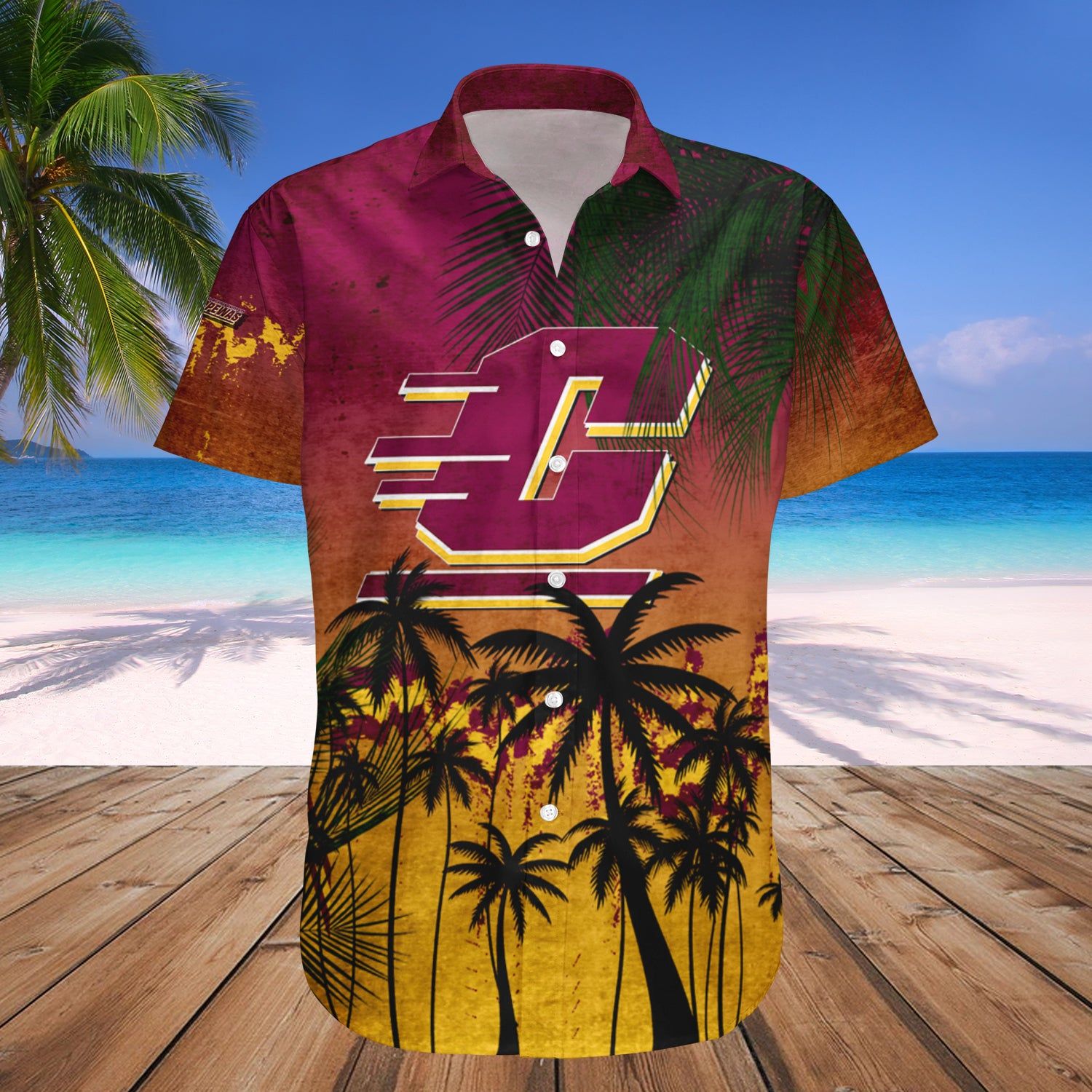 Central Michigan Chippewas Hawaii Shirt Coconut Tree Tropical Grunge – NCAA