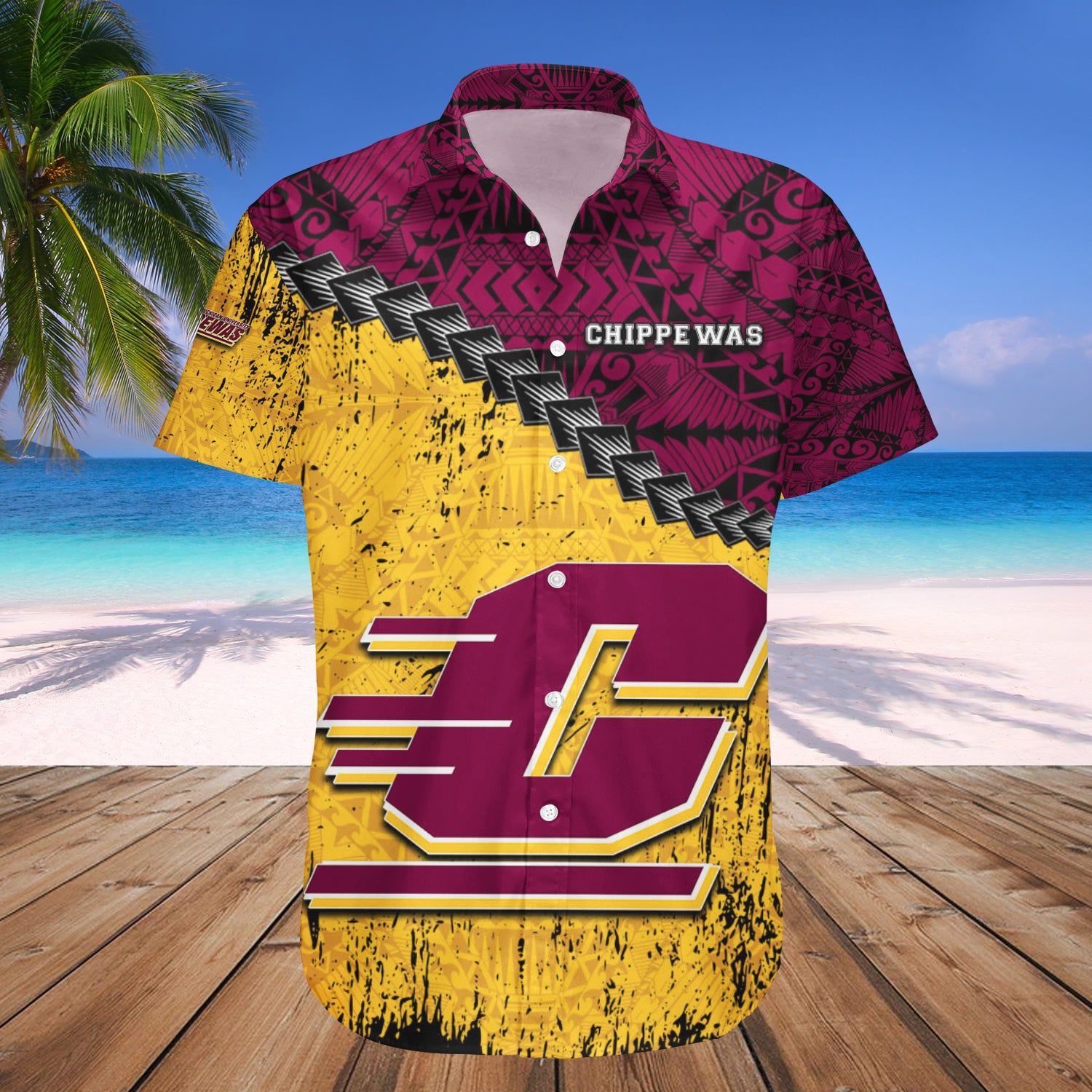 Central Michigan Chippewas Hawaii Shirt Grunge Polynesian Tattoo – NCAA