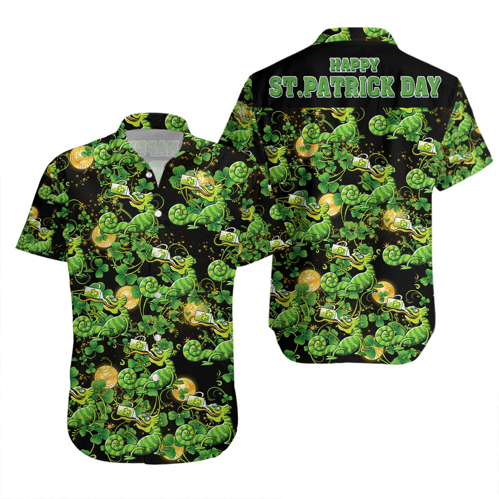 Chameleon Drink Beer St Patricks Day Hawaiian Shirt For