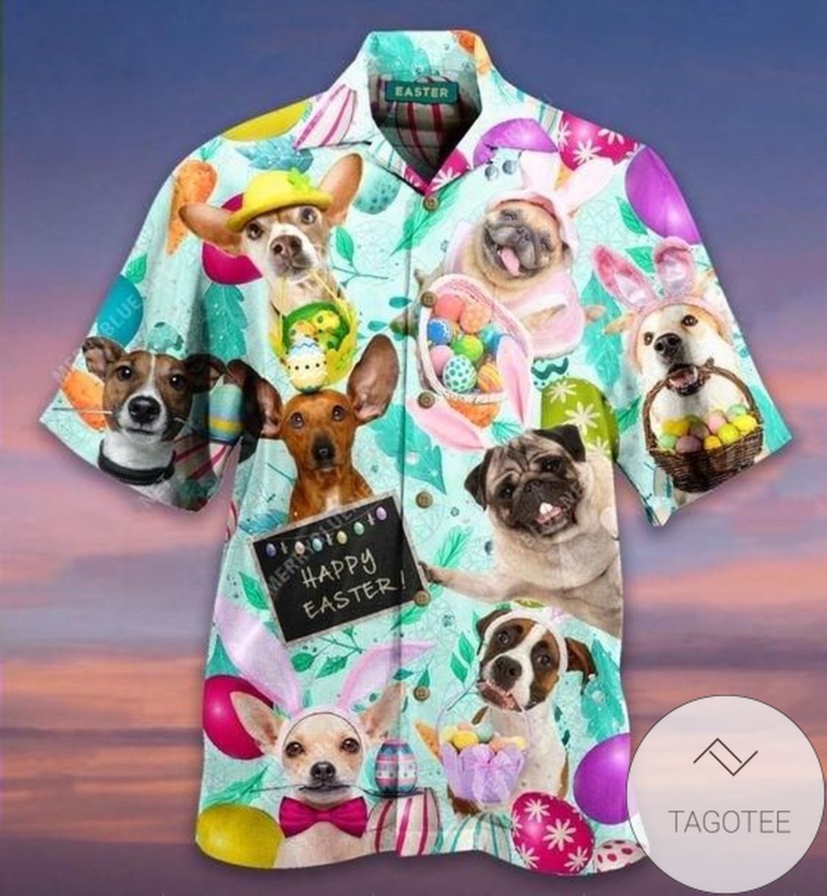 Charming Dog Celebrates Happy Easter on This Hawaiian Shirt