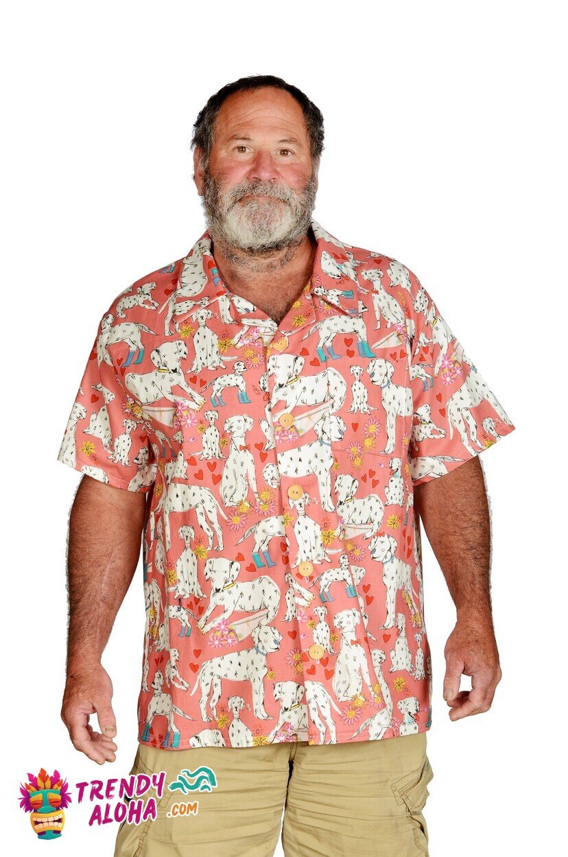 Charming Pink Dalmatians Pattern Hawaiian Shirt for Fun Beach Outings