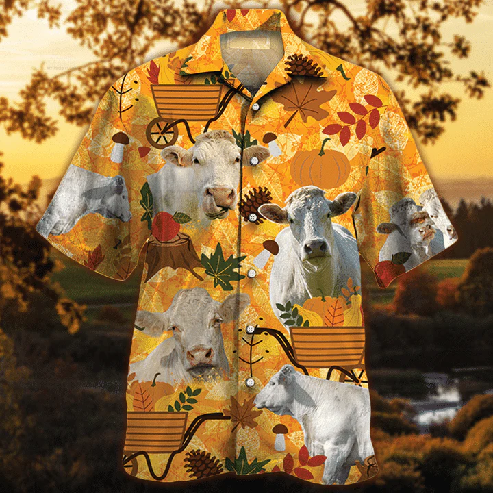 Charolais Autumn Nature Lover 3D Hawaiian Shirt Orange Hue