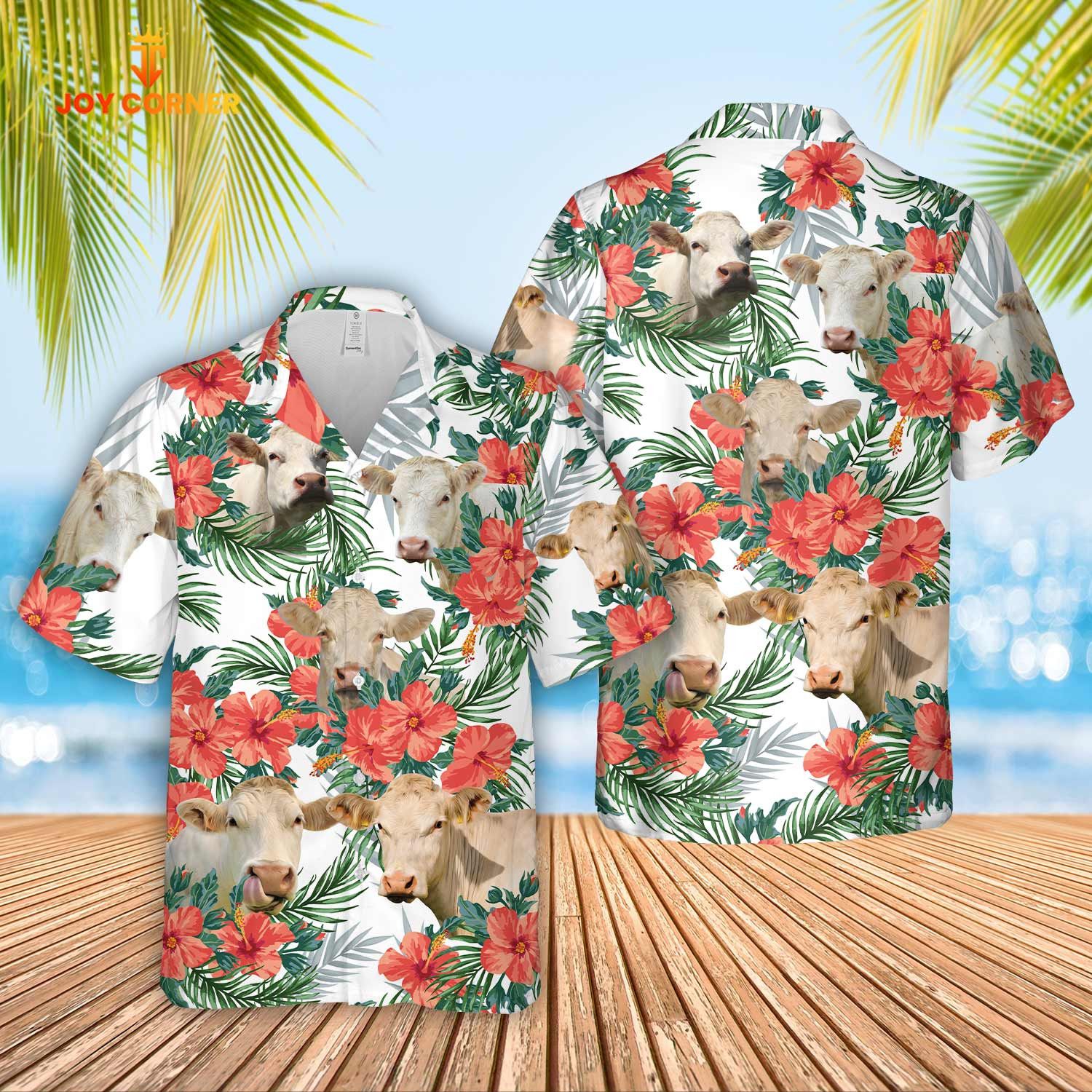 Charolais Breed Hawaiian Shirt No Horn Highlight In Floral Print Quality Design