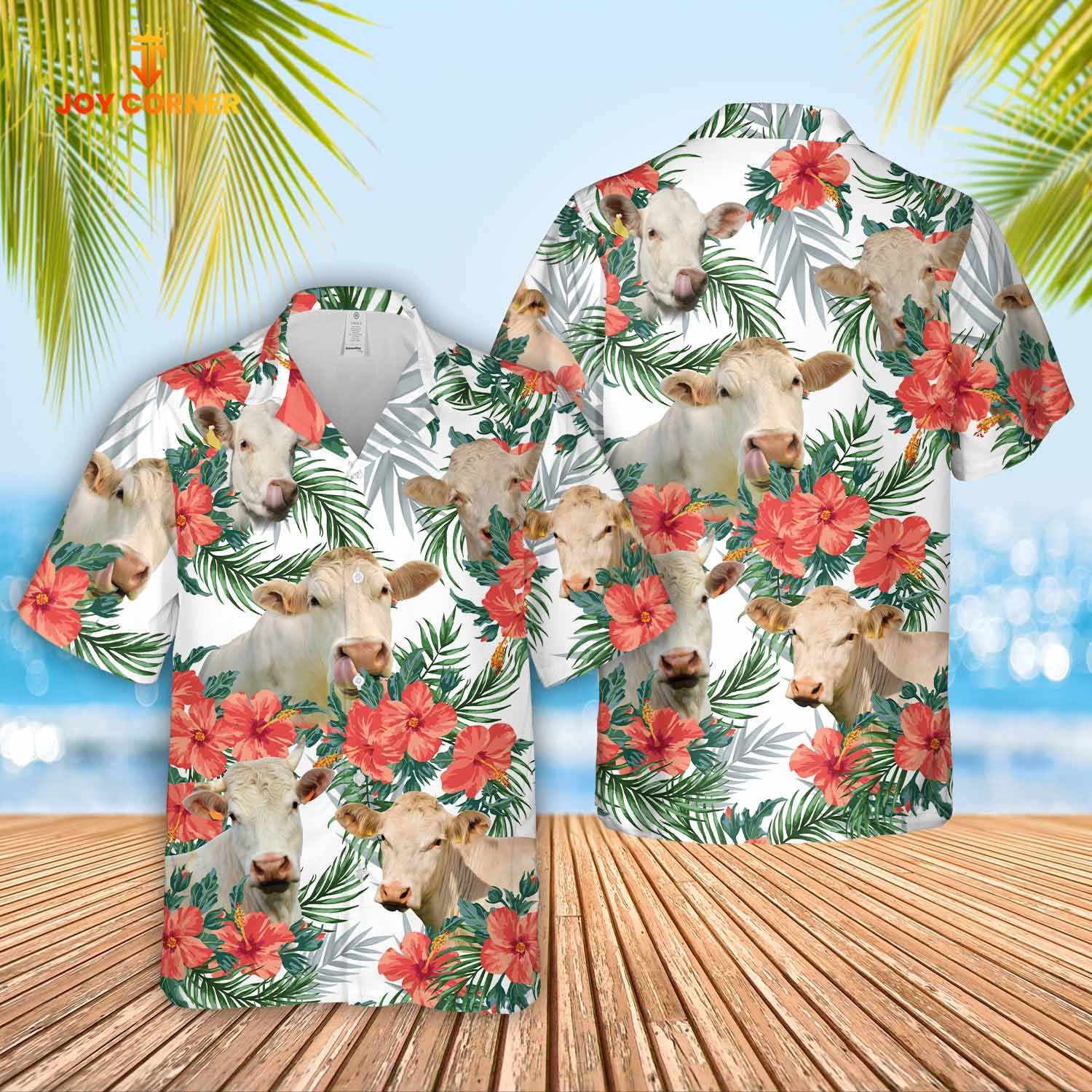 Charolais Breed Highlighted In Floral Hawaiian Shirt Premium Print And Quality