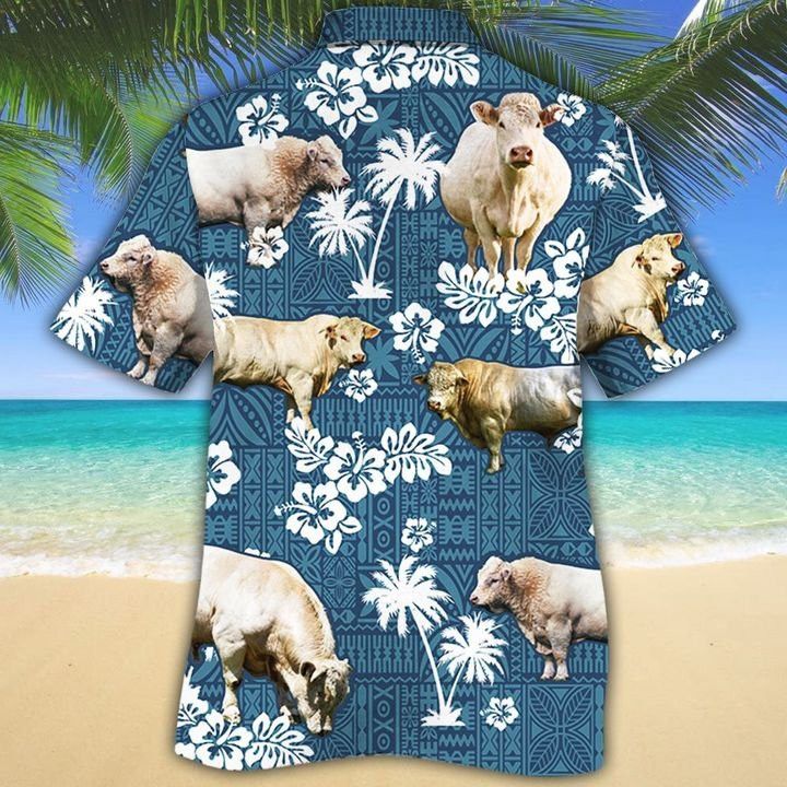 Charolais Cattle Lovers Blue Tribal Trendy Hawaiian Shirt, Cow Trendy Hawaiian Shirt For Summer Gifts