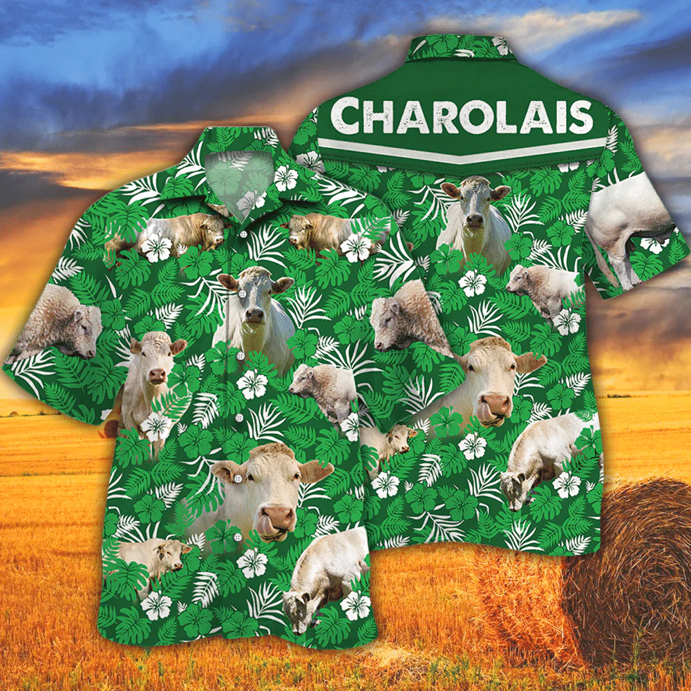 Charolais Cattle Lovers Green Floral Pattern Trendy Hawaiian Shirt, Cow Trendy Hawaiian Shirt For Summer Gifts Charolais Cattle Lovers Green Floral Pattern Trendy Hawaiian Shirt, Cow Trendy Hawaiian Shirt For Summer Gifts