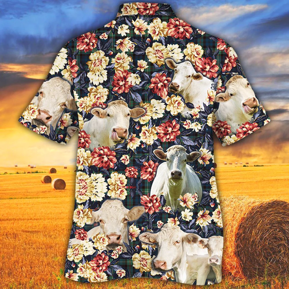 Charolais Cattle Lovers Green Plaid Pattern Trendy Hawaiian Shirt, Cow Trendy Hawaiian Shirt For Summer Gifts
