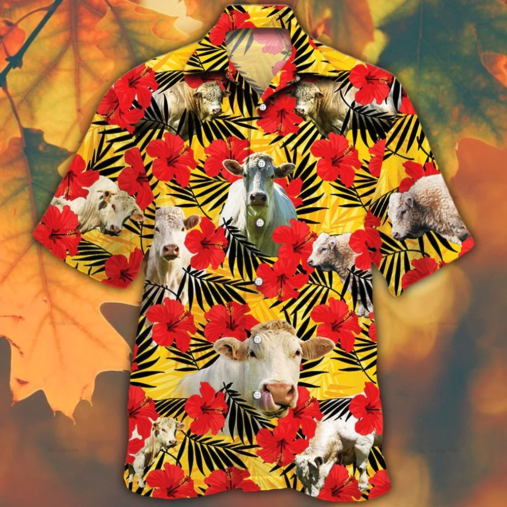 Charolais Cattle Lovers Hibiscus Flower Trendy Hawaiian Shirt