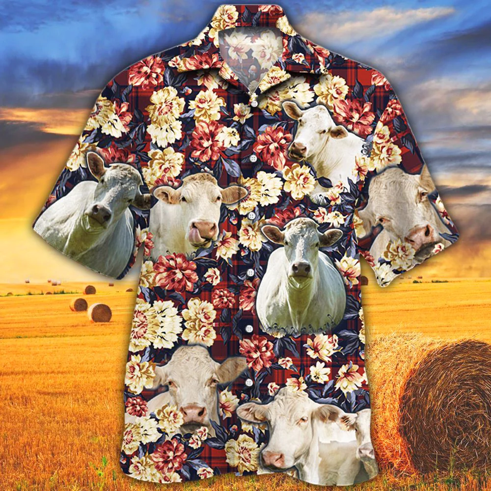Charolais Cattle Lovers Red Plaid Pattern Trendy Hawaiian Shirt, Cow Trendy Hawaiian Shirt For Summer Gifts Charolais Cattle Lovers Red Plaid Pattern Trendy Hawaiian Shirt, Cow Trendy Hawaiian Shirt For Summer Gifts