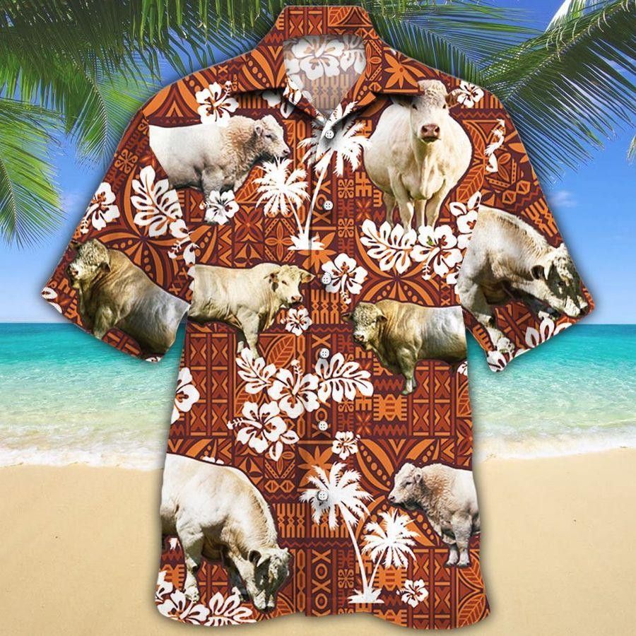 Charolais Cattle Lovers Red Tribal Hawaii Shirt, Cow Trendy Hawaiian Shirt For Summer Gifts