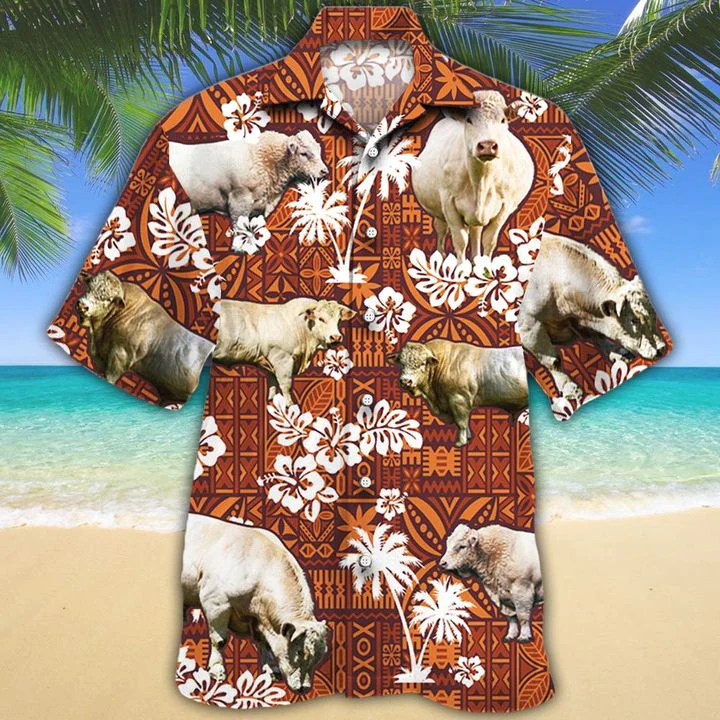 Charolais Cattle Lovers Red Tribal Trendy Hawaiian Shirt