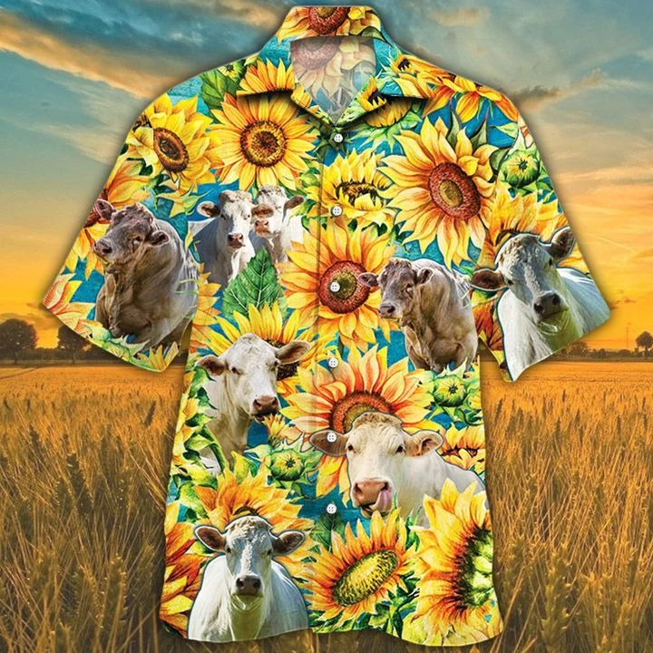 Charolais Cattle Lovers Sunflower Watercolor Trendy Hawaiian Shirt