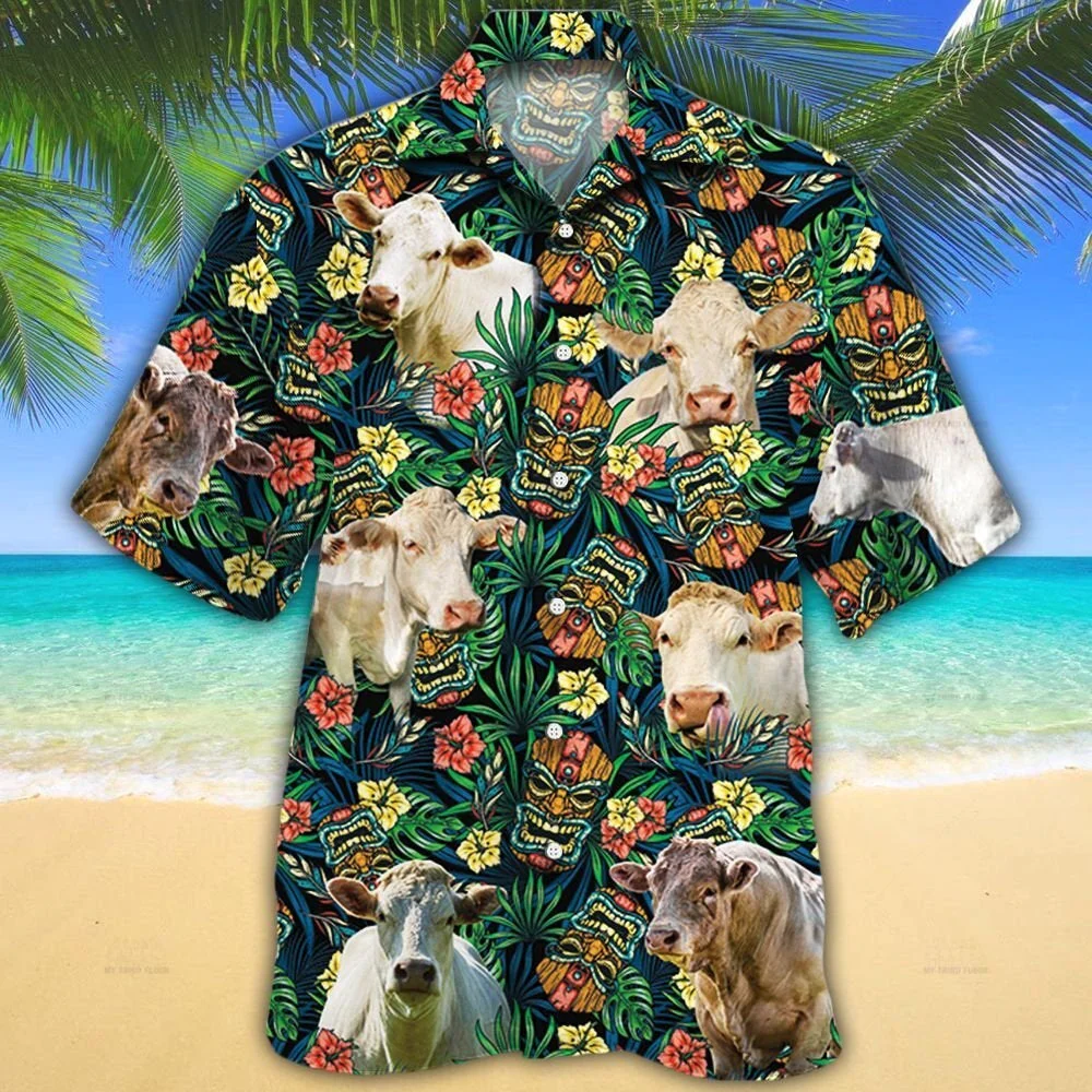 Charolais Cattle Lovers Tribal Tiki Mask Trendy Hawaiian Shirt Charolais Cattle Lovers Tribal Tiki Mask Trendy Hawaiian Shirt