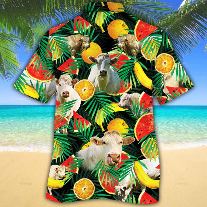 Charolais Cattle Lovers Tropical Fruits Trendy Hawaiian Shirt- Cow Aloha Shirt, Gift For Cow Lovers