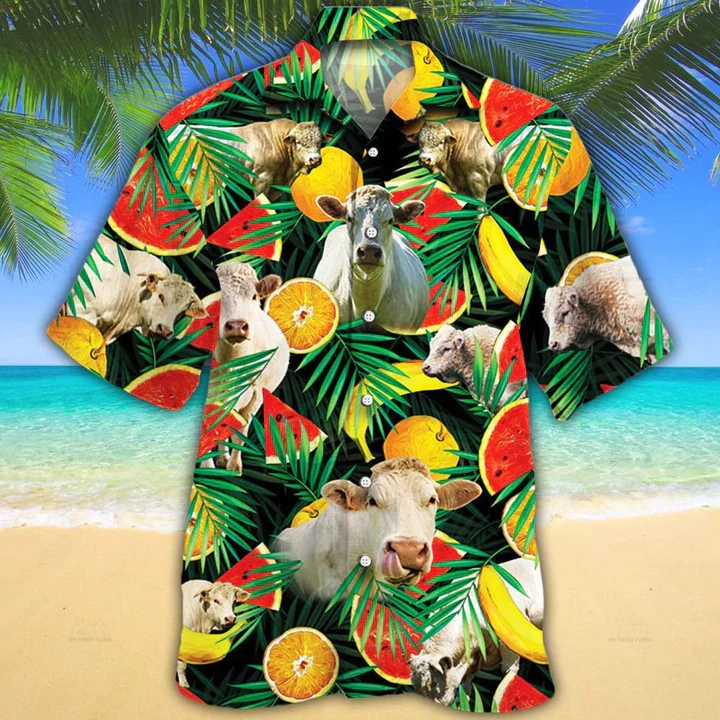 Charolais Cattle Lovers Tropical Fruits Trendy Hawaiian Shirt- Cow Aloha Shirt, Gift For Cow Lovers Charolais Cattle Lovers Tropical Fruits Trendy Hawaiian Shirt- Cow Aloha Shirt, Gift For Cow Lovers