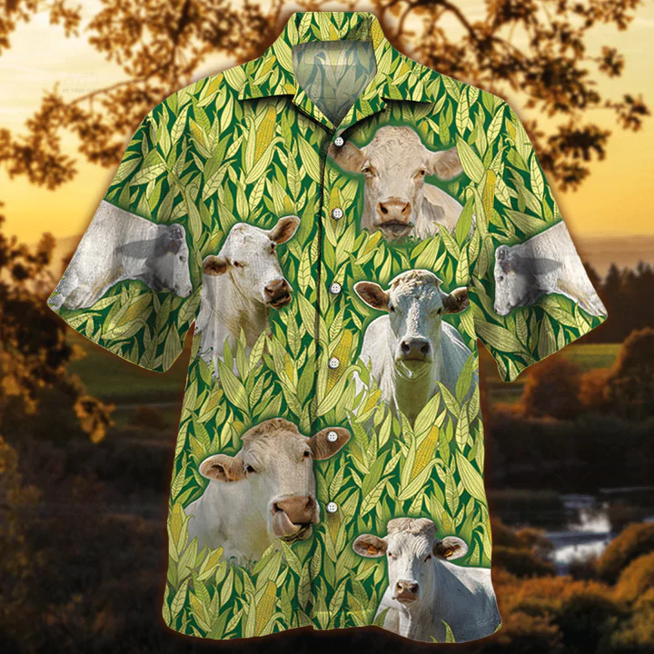 Charolais Cattle Trendy Hawaiian Shirt, Vintage Farm Trendy Hawaiian Shirts For Men, Animals Button Down Mens Trendy Hawaiian Shirts Charolais Cattle Trendy Hawaiian Shirt, Vintage Farm Trendy Hawaiian Shirts For Men, Animals Button Down Mens Trendy Hawaiian Shirts