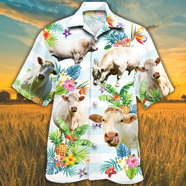 Charolais Cattle Trendy Hawaiian Shirts For Men, Women, Cow Lovers Tropical Flower Trendy Hawaiian Shirt Charolais Cattle Trendy Hawaiian Shirts For Men, Women, Cow Lovers Tropical Flower Trendy Hawaiian Shirt
